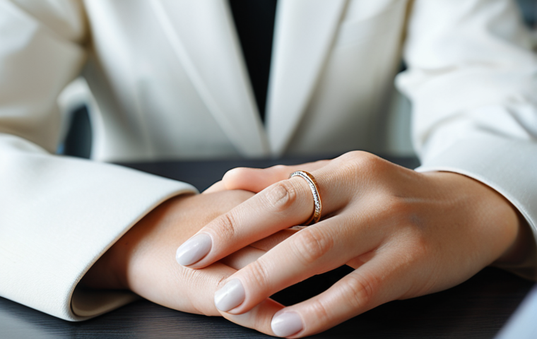 **Prompt:** A close-up shot of a professional woman's hand, elegantly displaying a radiant birthstone ring on her ring finger. She is fully clothed in a modest, professional business suit, with a subtle cuff visible. The background is a softly blurred, brightly lit modern office environment, emphasizing natural daylight. The image highlights the ring's beauty and the subject's refined style, focusing on identity and personal connection. Perfect anatomy, correct proportions, natural pose, well-formed hands, proper finger count, natural body proportions. Professional photography, high quality, sharp focus, clean aesthetic, safe for work, appropriate content, fully clothed, professional.
