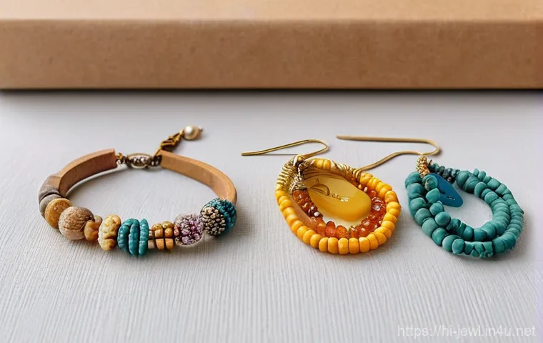 컬러풀 비즈 쥬얼리 DIY - **Prompt: A close-up, warm-toned photograph capturing a female artisan's hands meticulously crafting...