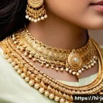 가성비 좋은 골드 도금 목걸이 - A close-up shot of a stylish young Indian woman wearing layered gold plated necklaces with intricate...