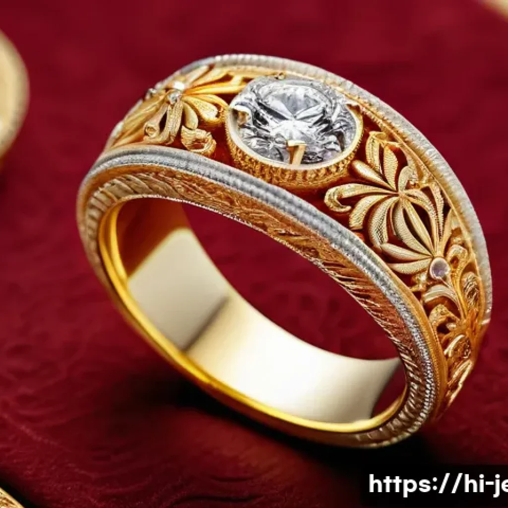 18K 골드 반지의 장점 - A close-up image of a luxurious 18K gold ring showcasing a perfect blend of yellow, rose, and white ...