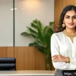 Home 20 패셔너블한 체인 목걸이 추천 - A professional Indian woman wearing a classic gold chain necklace with a subtle serpent and thin lin...