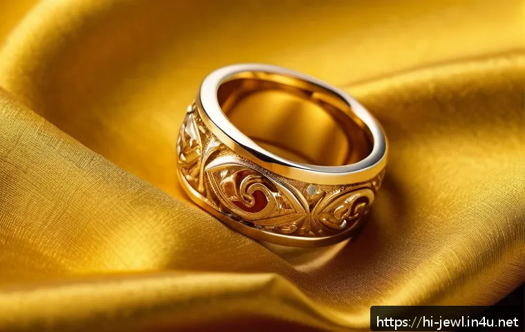 18K와 24K 골드의 차이 - A close-up, highly detailed image of two elegant gold rings placed side by side on a rich velvet clo...